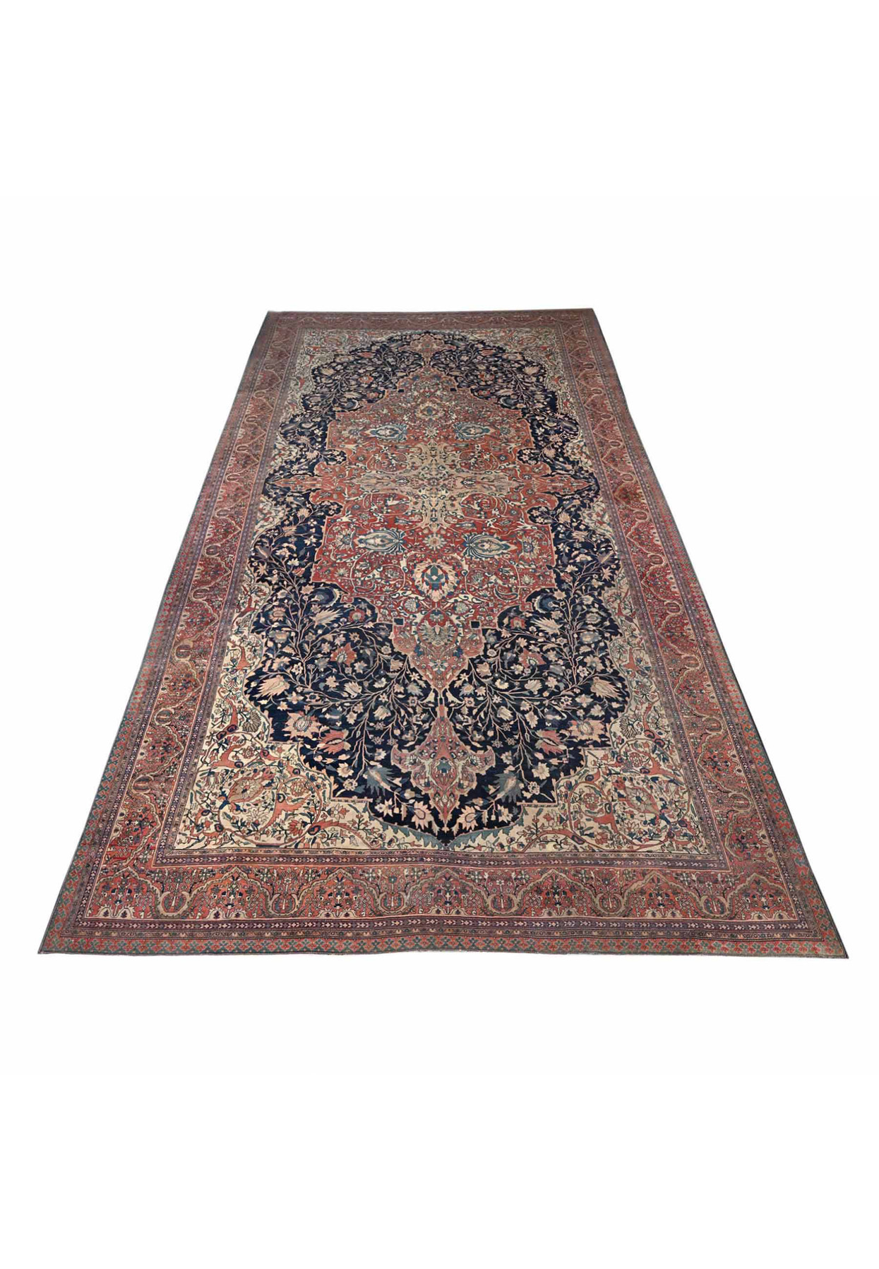 14 x 26 Antique Persian Farahan Rug | Sarough Family | Navy and Lychee Red | Palace Size
