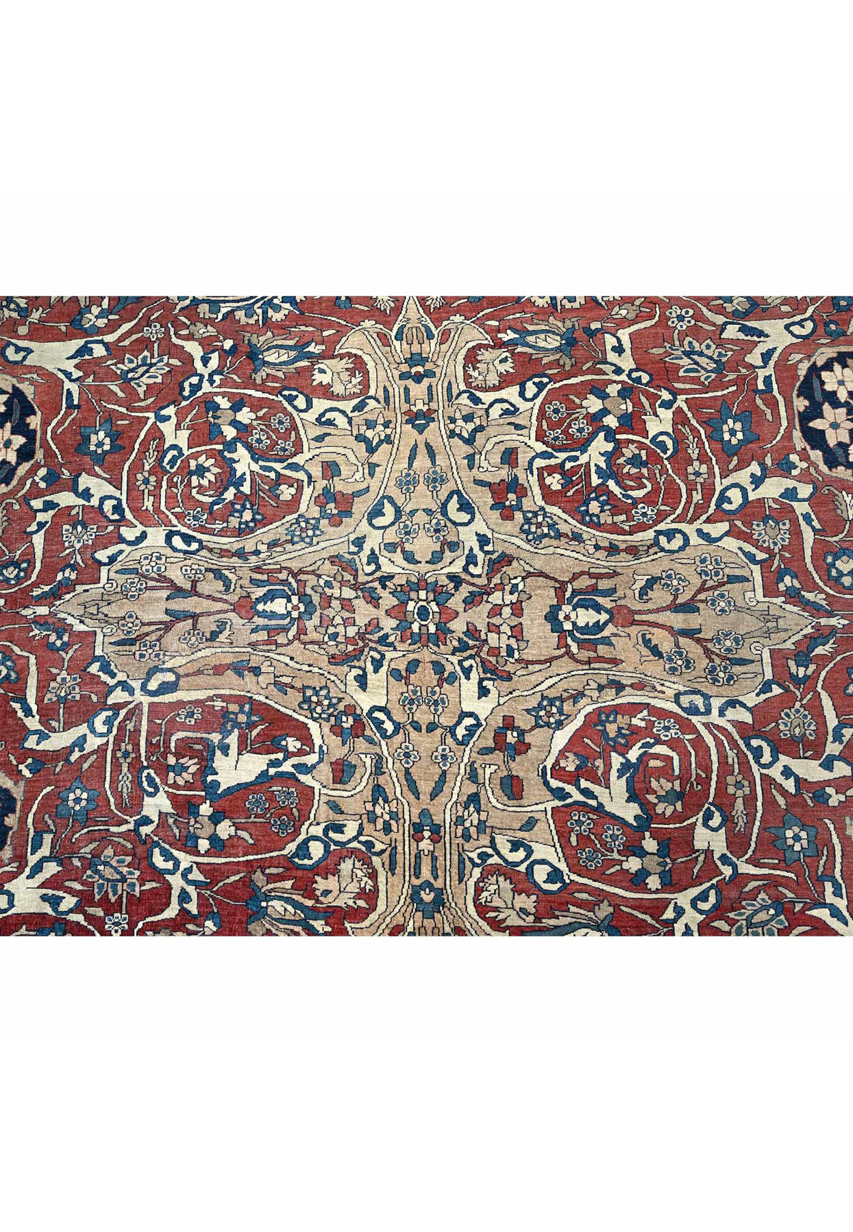 14 x 26 Antique Persian Farahan Rug | Sarough Family | Navy and Lychee Red | Palace Size