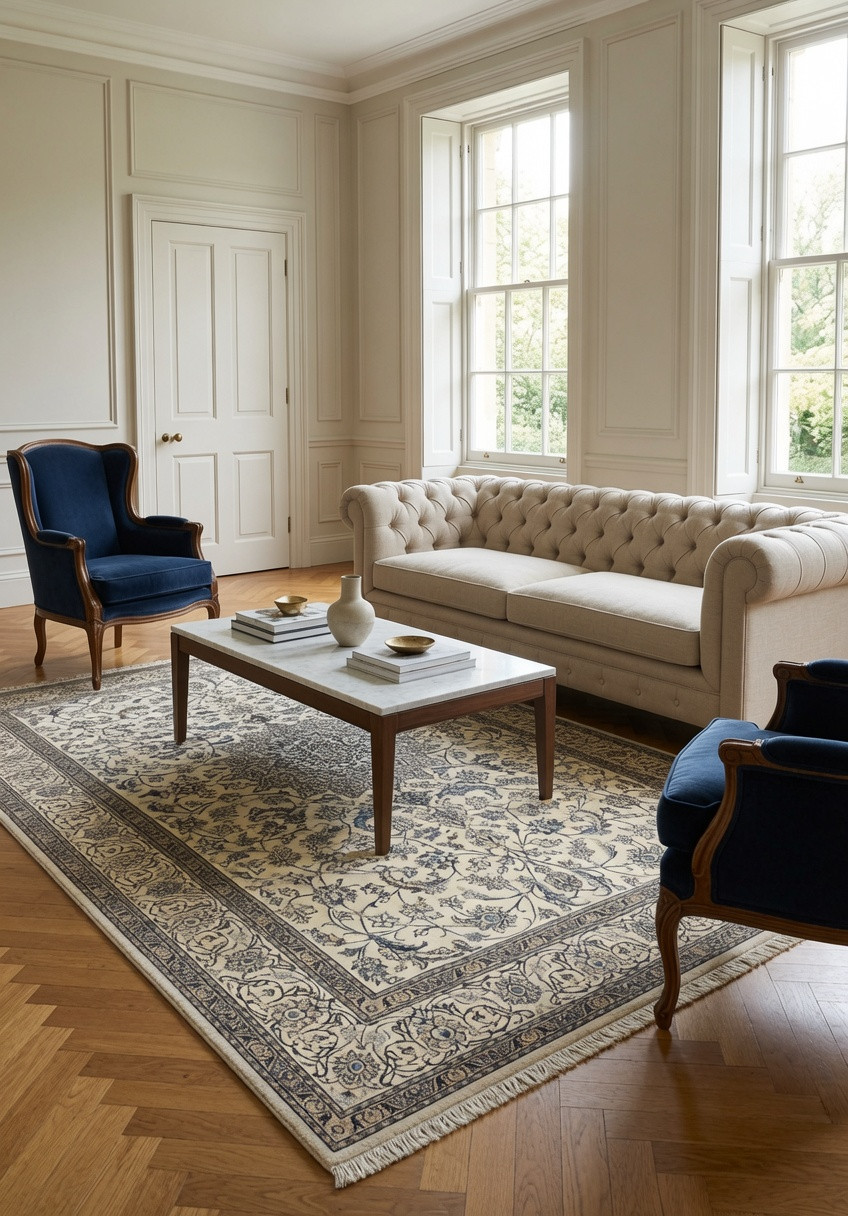 6'6 x 9'7 Discolored Persian Nain 9 LA Rug | Ivory Floral Wool and Silk Field