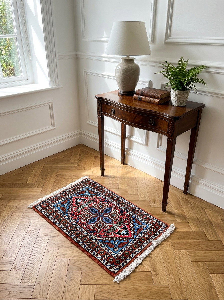 1'3 x 2 Persian Ardebil Rug | Red Field Geometric Medallion | Wool and Silk