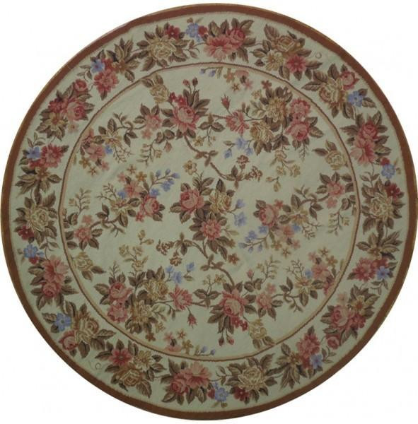 5 x 5 Floral Authentic Needlepoint Flat Weave Round Rug
