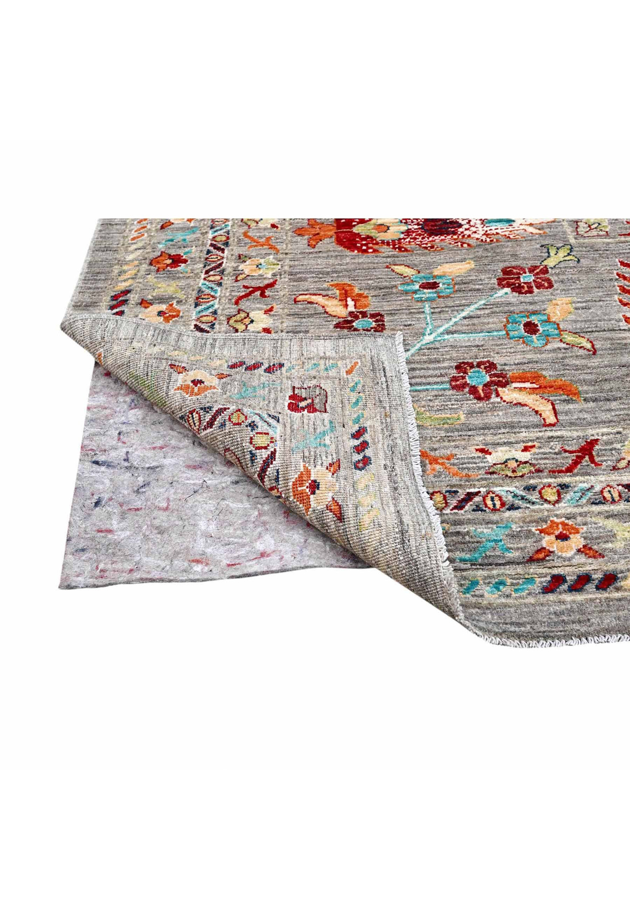 Backside of the hand-knotted Afghan Sultani revealing dense even weave and clear pattern on cotton foundation