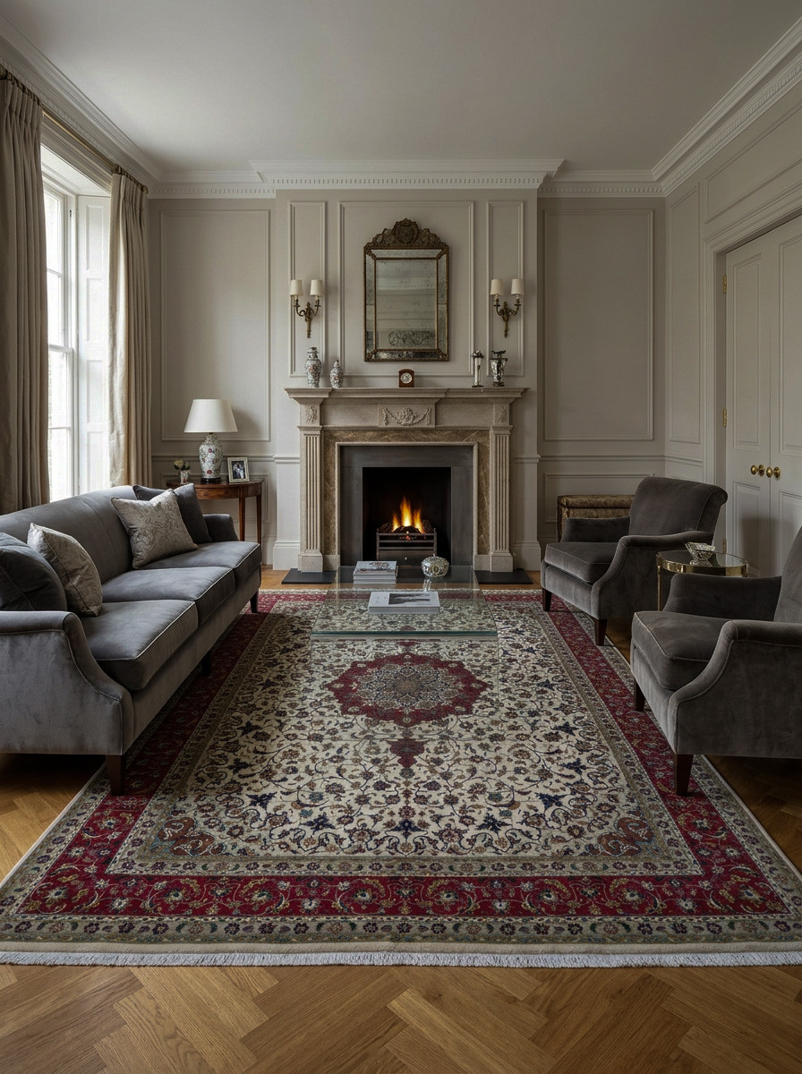 9'9" x 13' Persian Tabriz 60 Raj Rug | Ivory Wool and Silk | 500 KPSI
