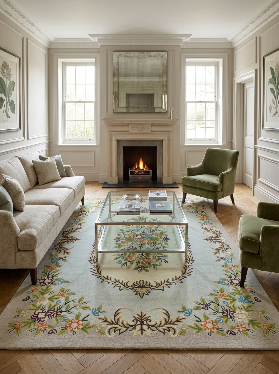 8 x 11 Oriental Hand Hooked Rug | Aubusson Style Floral Medallion | Soft Pastel Palette
