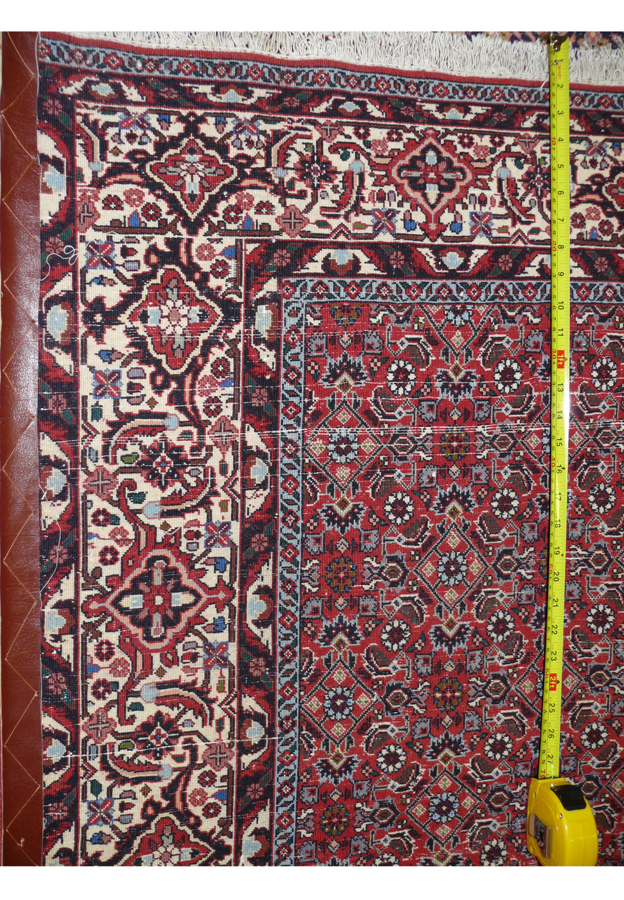 Reverse of the Bijar rug showing the dense even knotting on a cotton foundation, the iron rug weave
