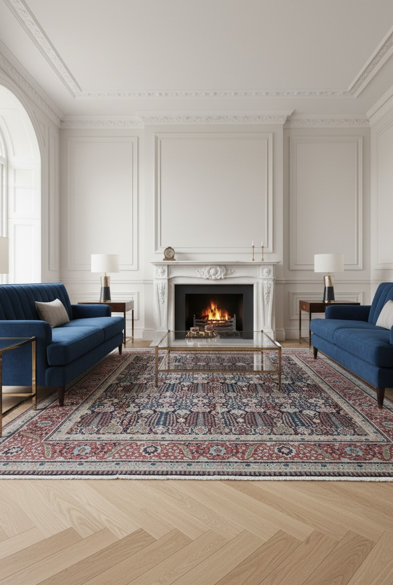 10x13 Persian Tabriz Rug | Navy Allover Vase Design | Wool & Silk, 500 KPSI