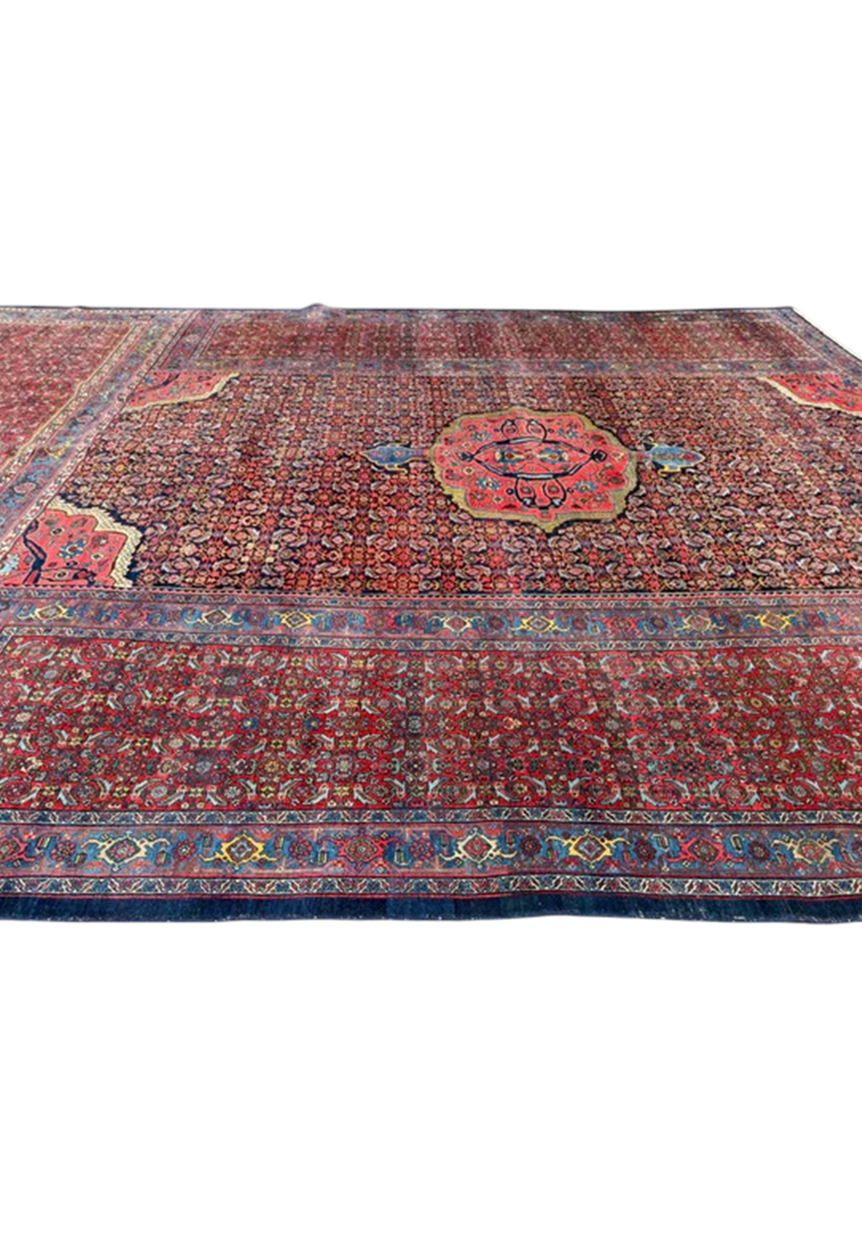 13x20 palace-size Persian Bijar rug shown at an angle revealing its full oversized proportions