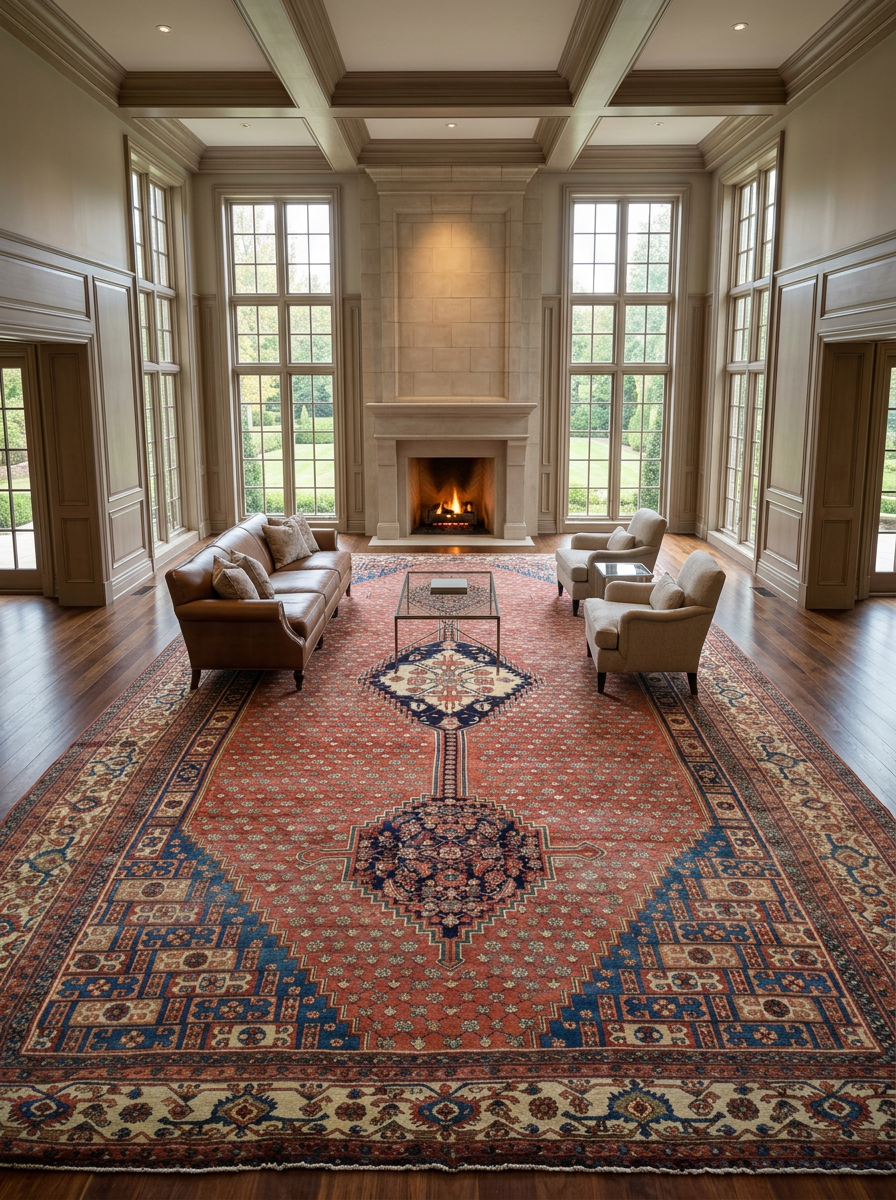 12'6" x 19'6" Antique Persian Bakshaish Palace Size Rug | Geometric Anchored Medallion | Circa 1900