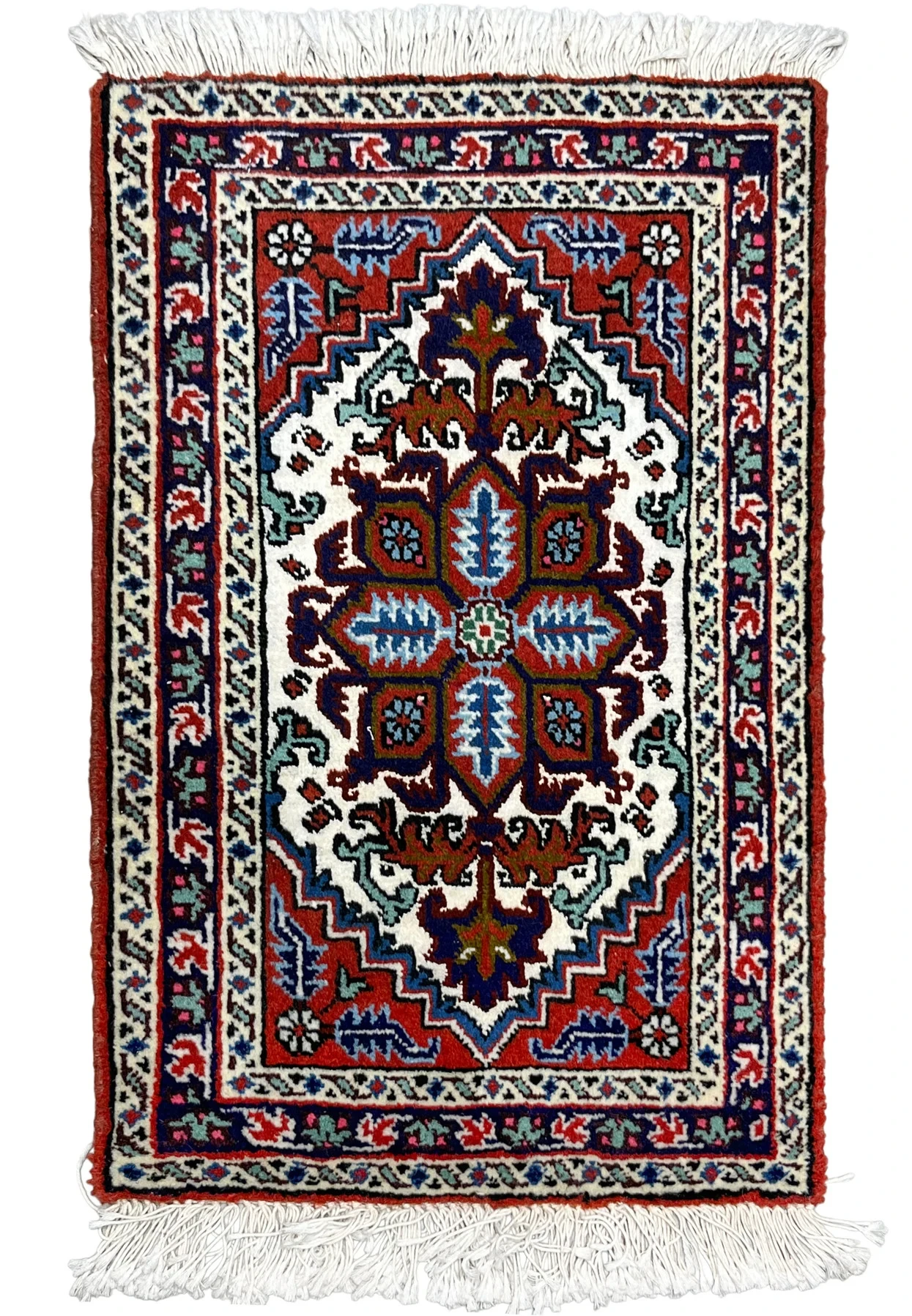 1'3" x 2' Persian Ardebil Baby Rug | Geometric Medallion in Royal Blue and Red | 250 KPSI