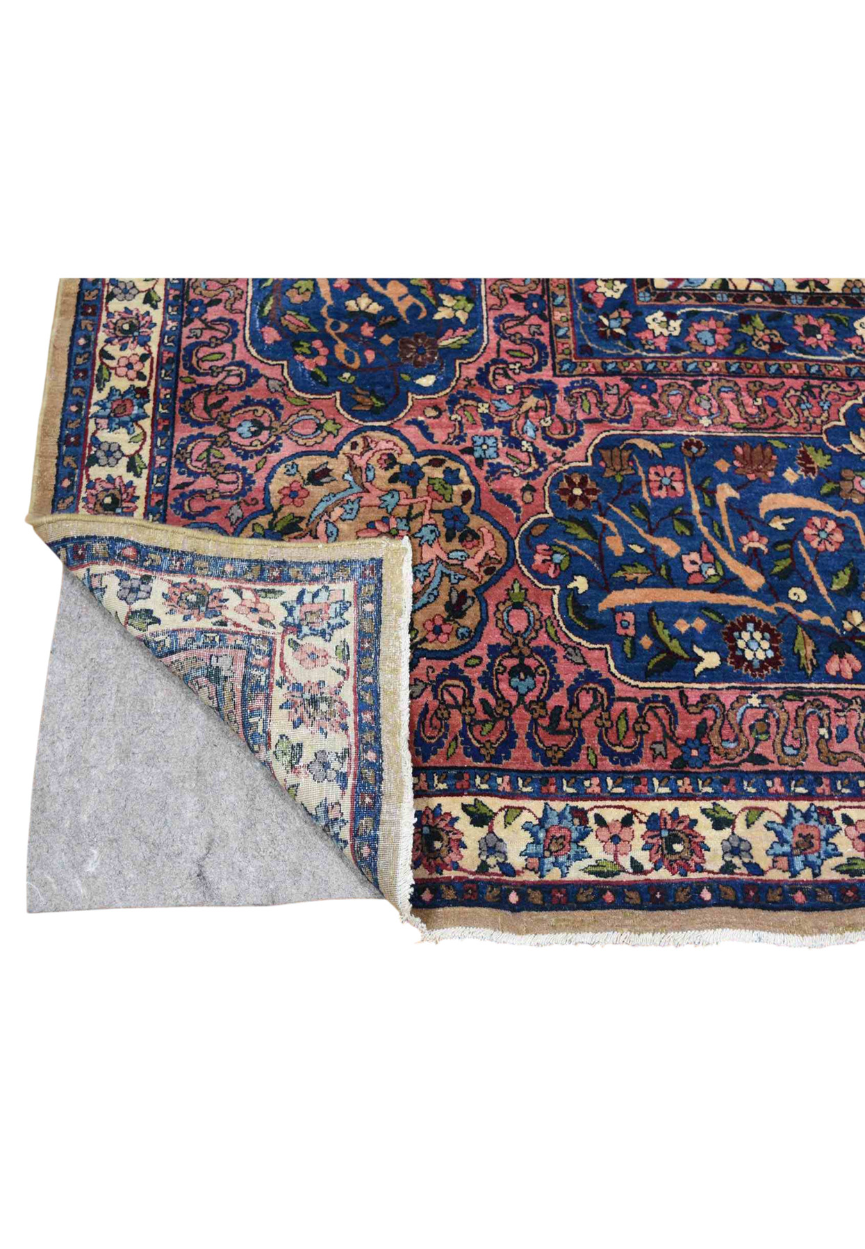Backside weave of oversized antique Kerman revealing construction and true colors