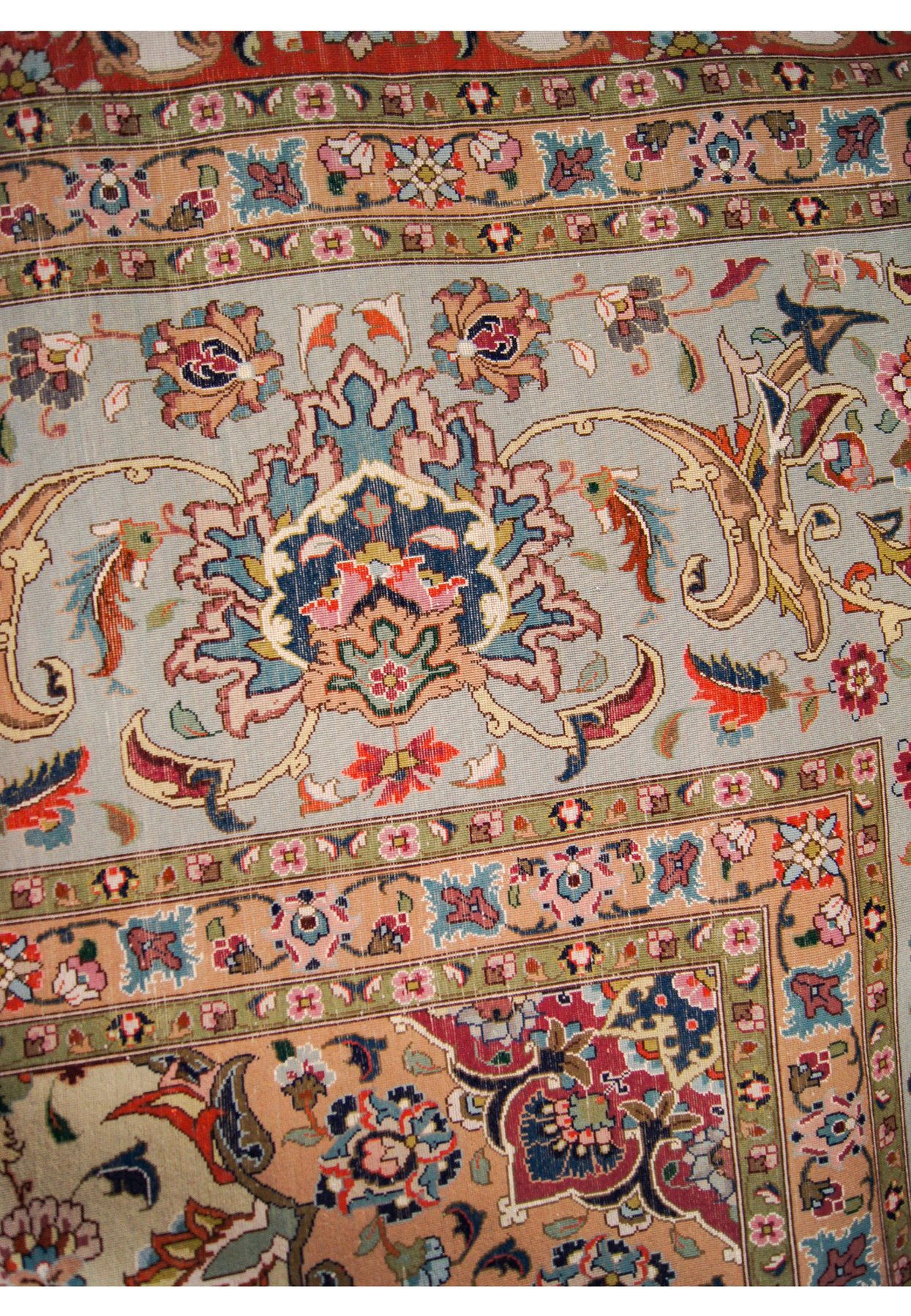 Back of vintage Tabriz revealing fine even 60 Raj knotting on a silk foundation