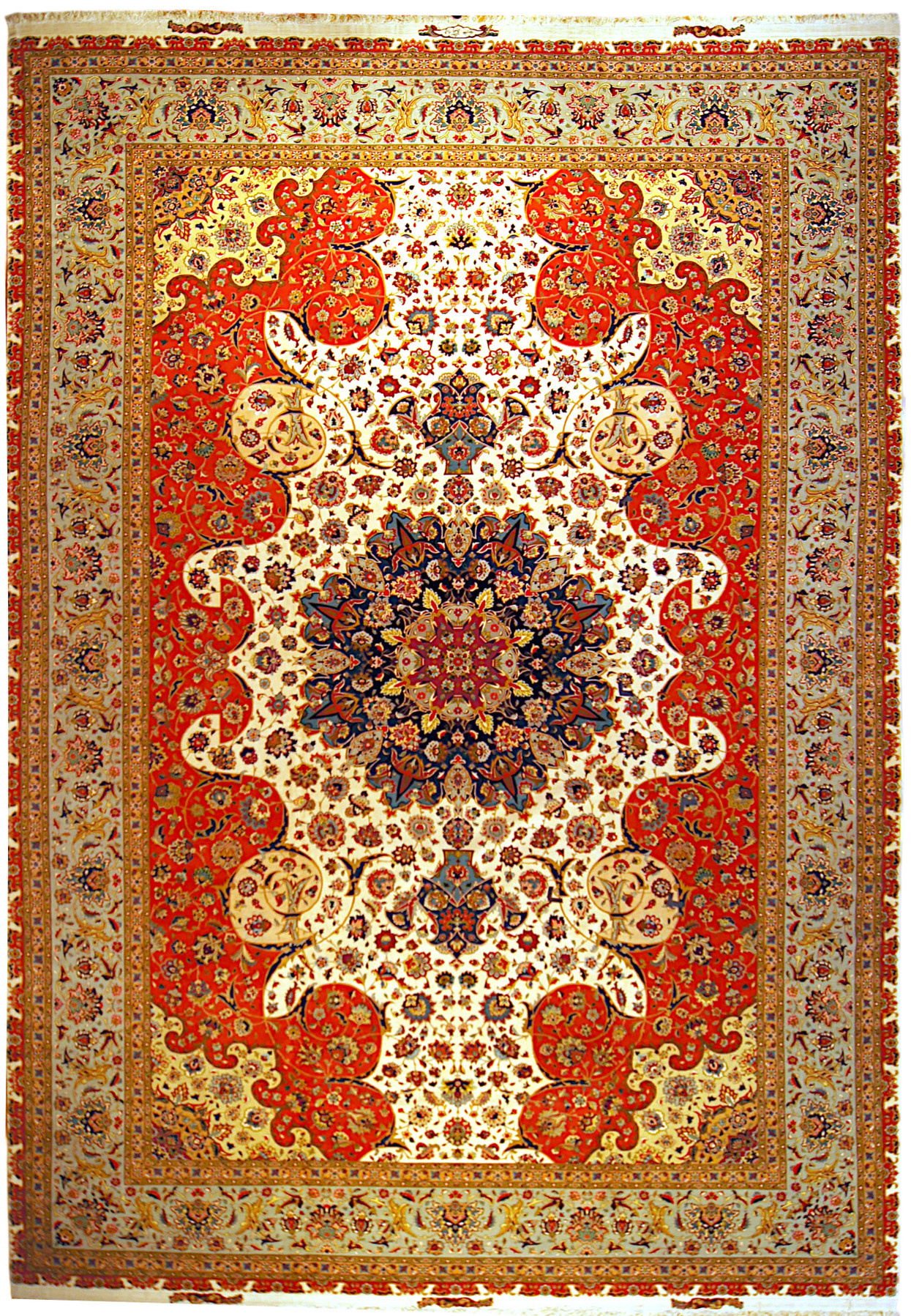 12'5 x 19 Persian Tabriz 60 Raj palace size rug with star medallion and red spandrels