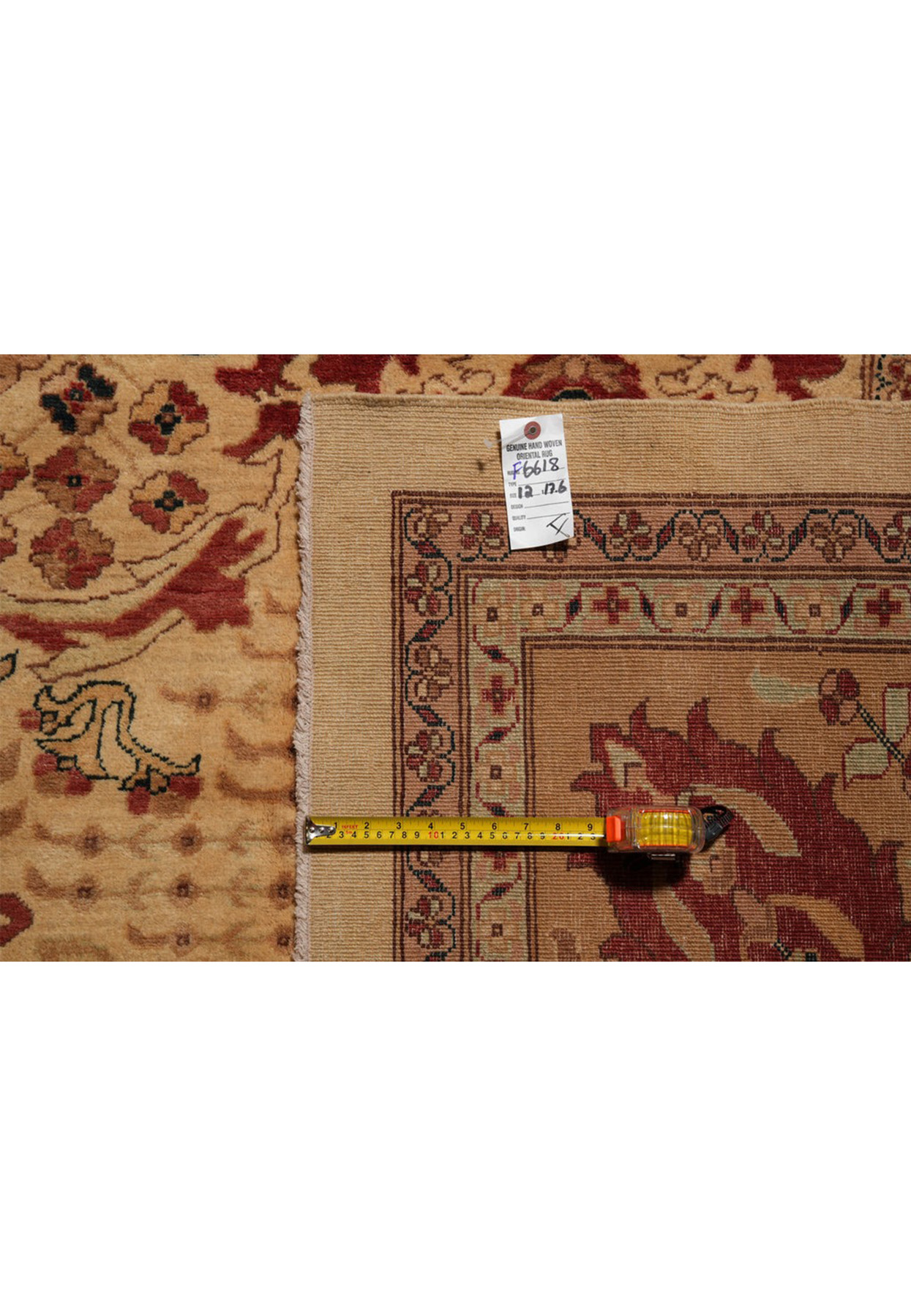 Back of hand-knotted Peshawar rug with visible knotwork showing 220-240 KPSI knot density