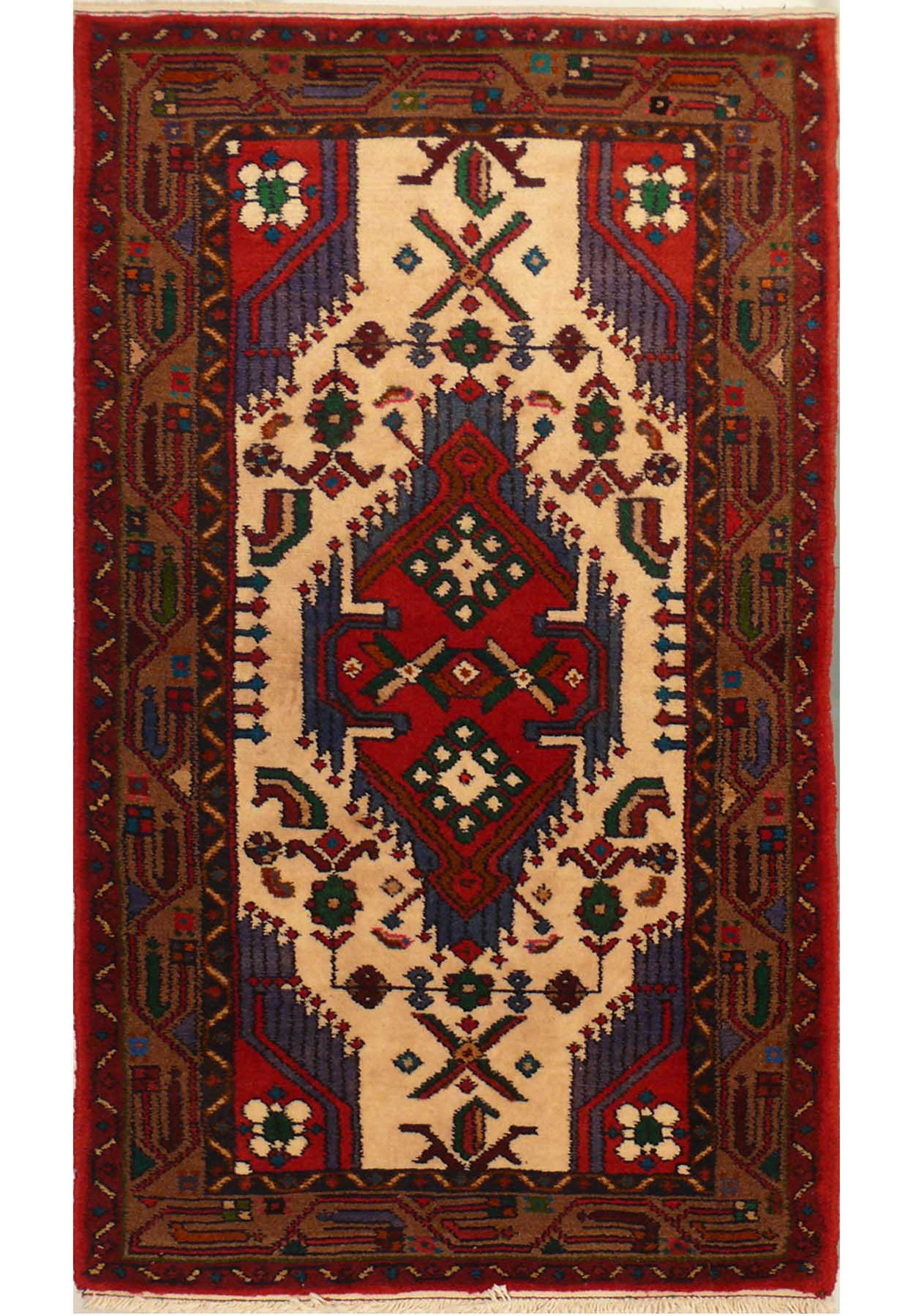 Full view of the 2'3 x 5'2 Persian Hamedan Rug showing its detailed floral and geometric patterns