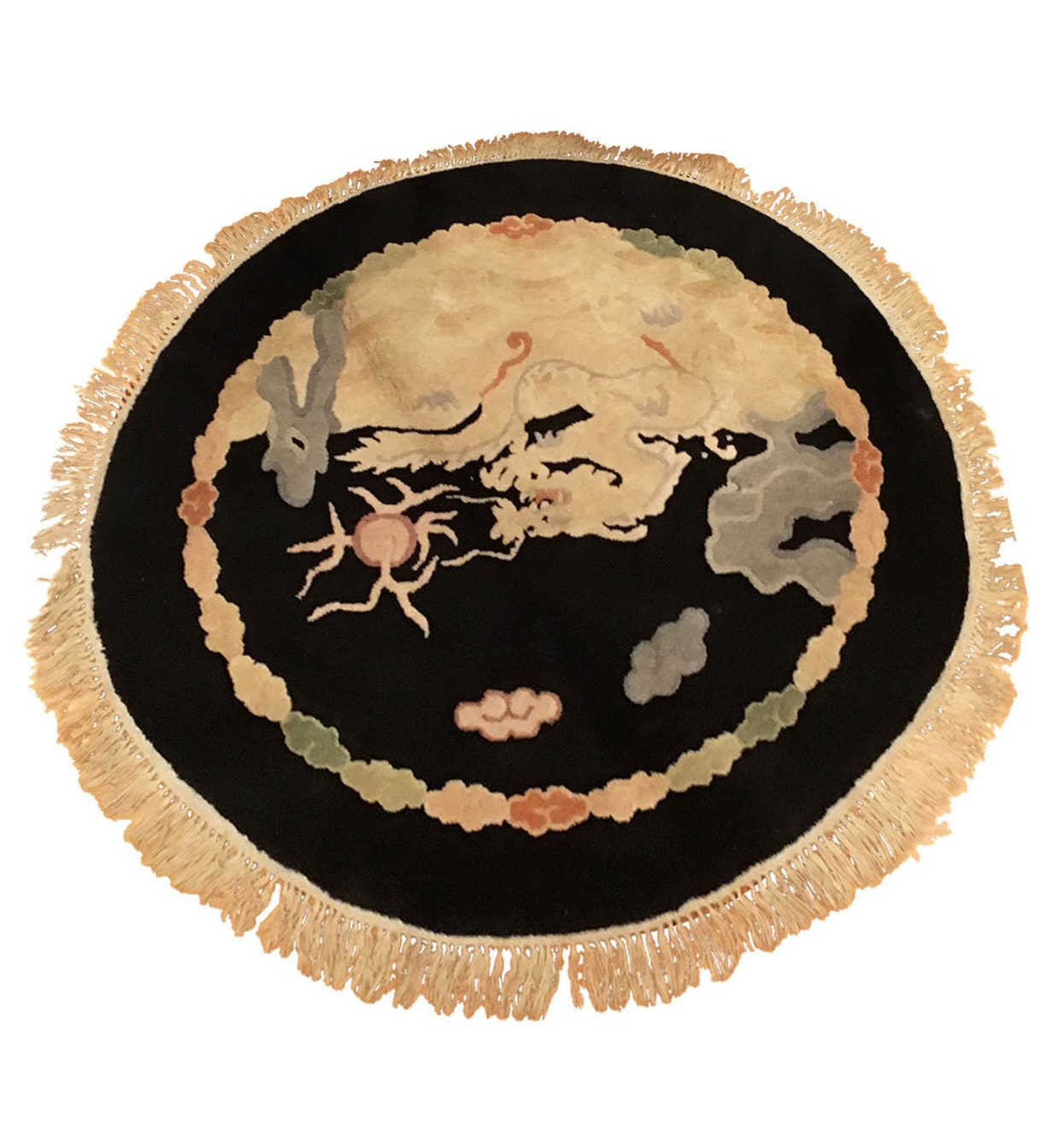 3 x 3 Oriental Antique Art Deco Beijing Round Rug