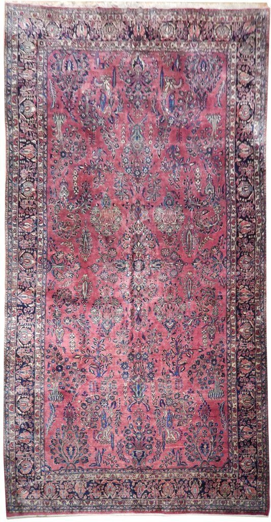 Persian Wool Hand-Knotted 10x19 Rust Red Semi-Antique Sarough Rug