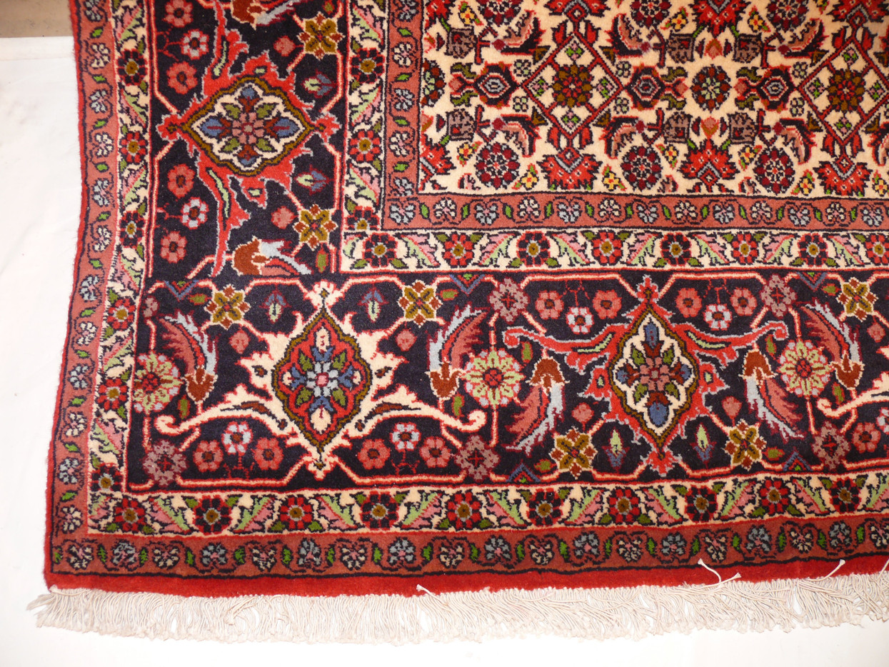 Detailed image showing the fine knotting and texture of the Persian Bijar Iron Rug