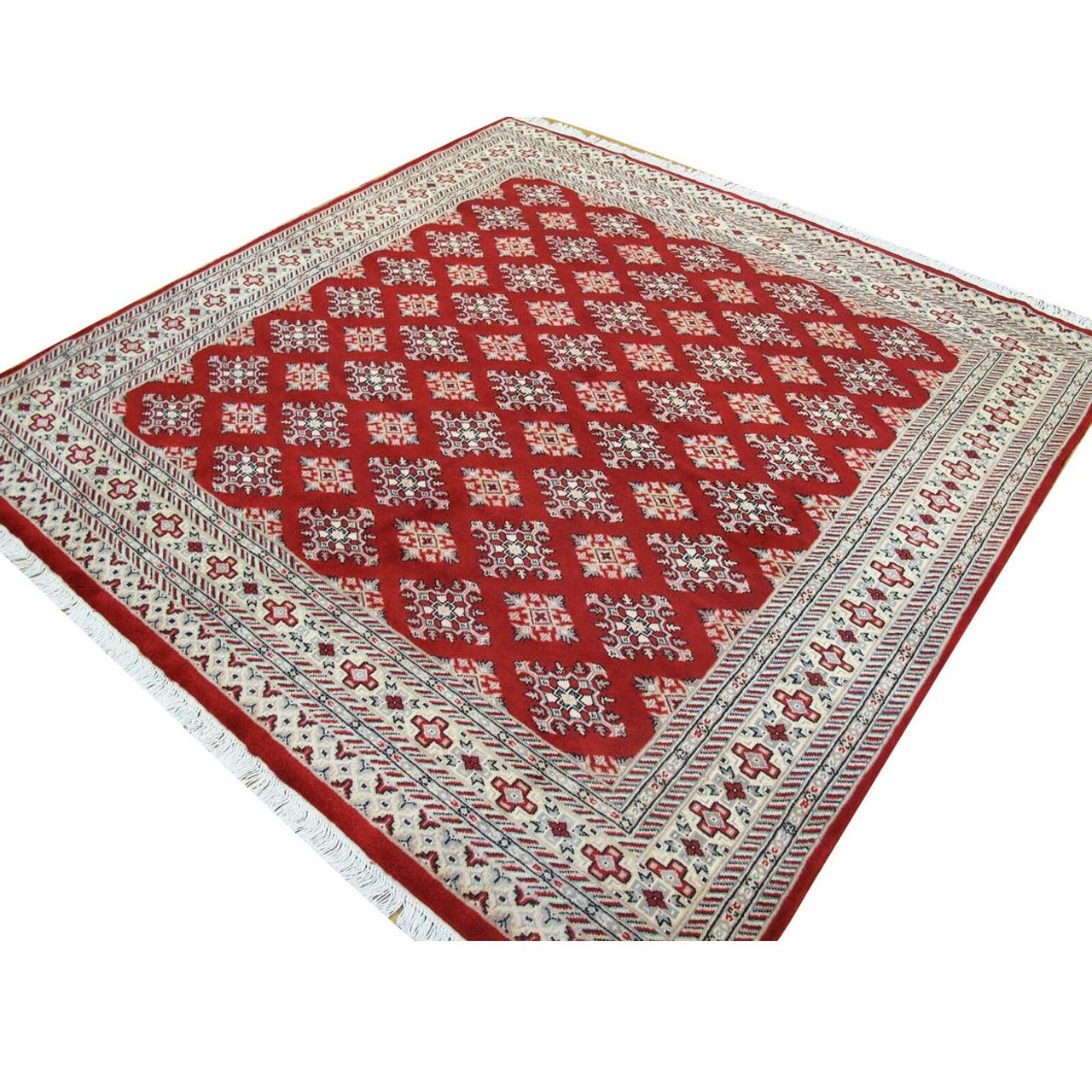 7 x 7 Oriental Bokhara All-Over Design Jaldar Wool&Silk Square Rug