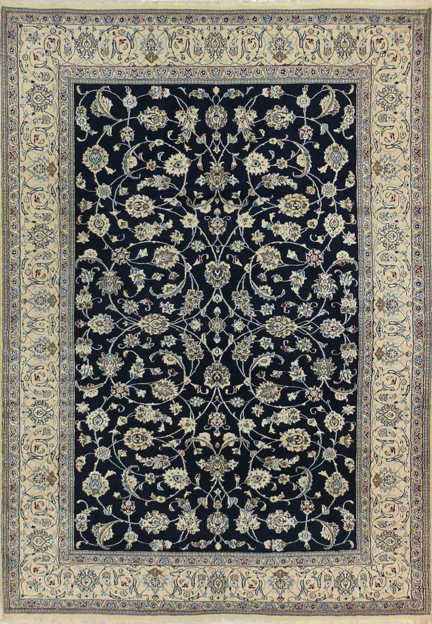 7 x 10 Persian Nain Wool & Silk All-Over Navy Blue