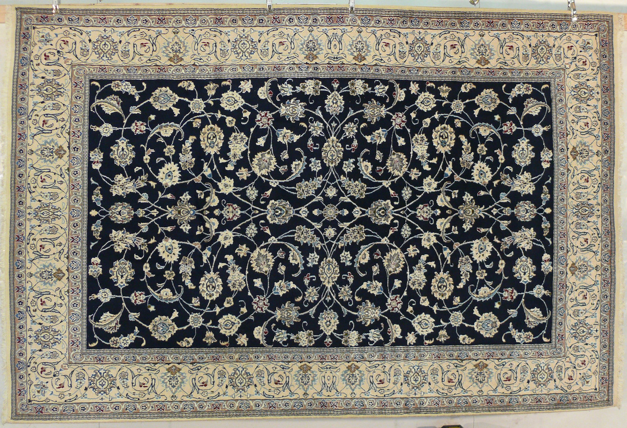 7 x 10 Persian Nain Wool & Silk All-Over Navy Blue