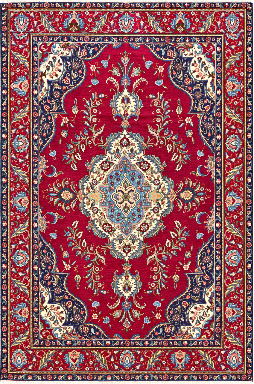 5*1様 【未使用品】 SAY TOUCHÉ Trippy Persian Ru 8x12 Persian Tabriz Rug | Ruby Red Field, Ivory Medallion