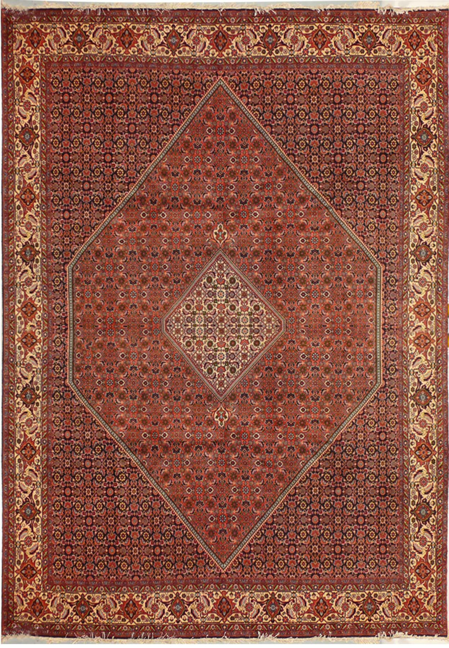 Dark orange and turquoise Persian Bijar built wool on wool like a tank