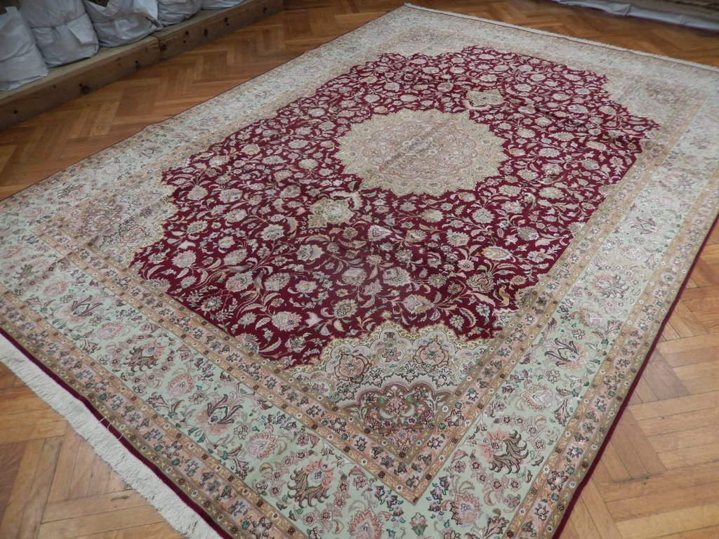 10 x 14 Authentic High End Burgundy Wool & Silk Persian Rug