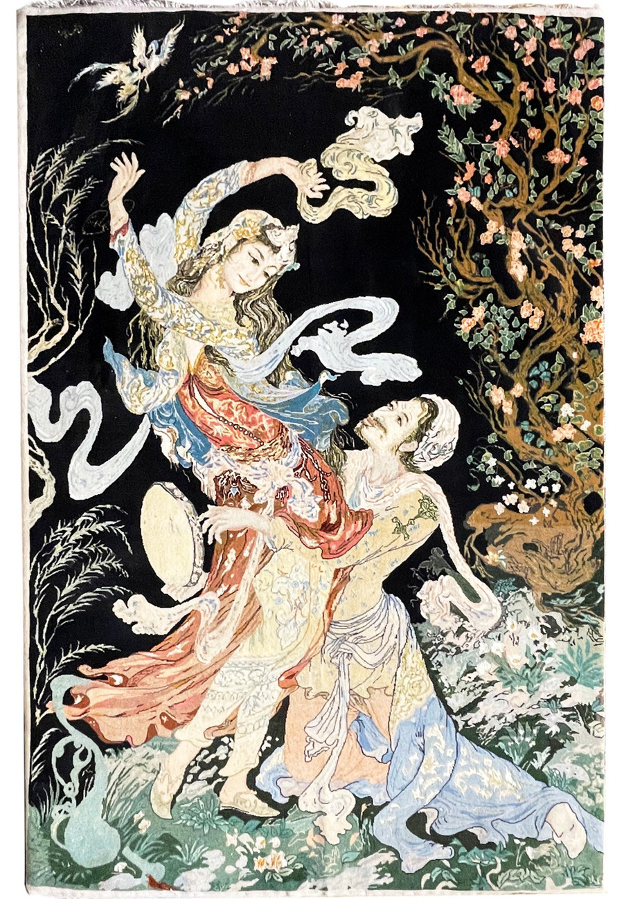 3'7 x 5'7 Pictorial Persian Tabriz Wool & Silk Rug