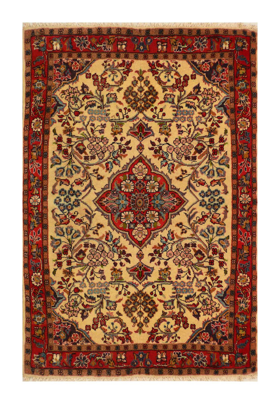 Full view of the 3'5 x 4'10 Persian Koliai rug with tribal designs