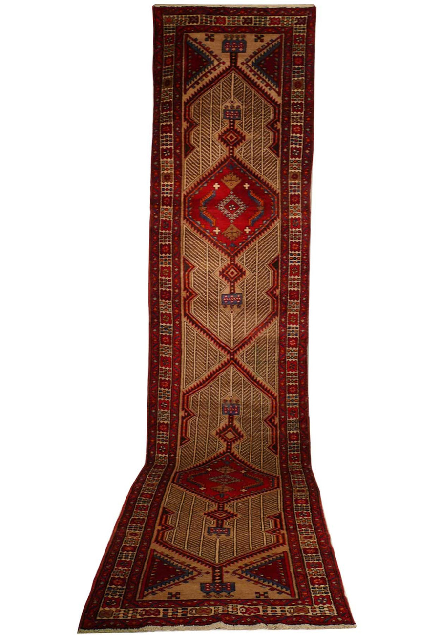 3'3 x 14'4 Semi-Antique Persian Kazak Runner Rug