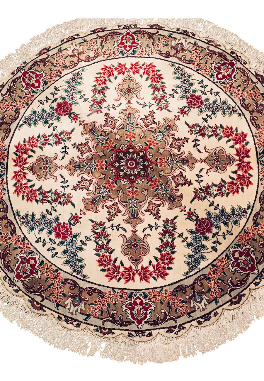 3'5 x 3'5 Persian Qum 100% All Silk Round Rug