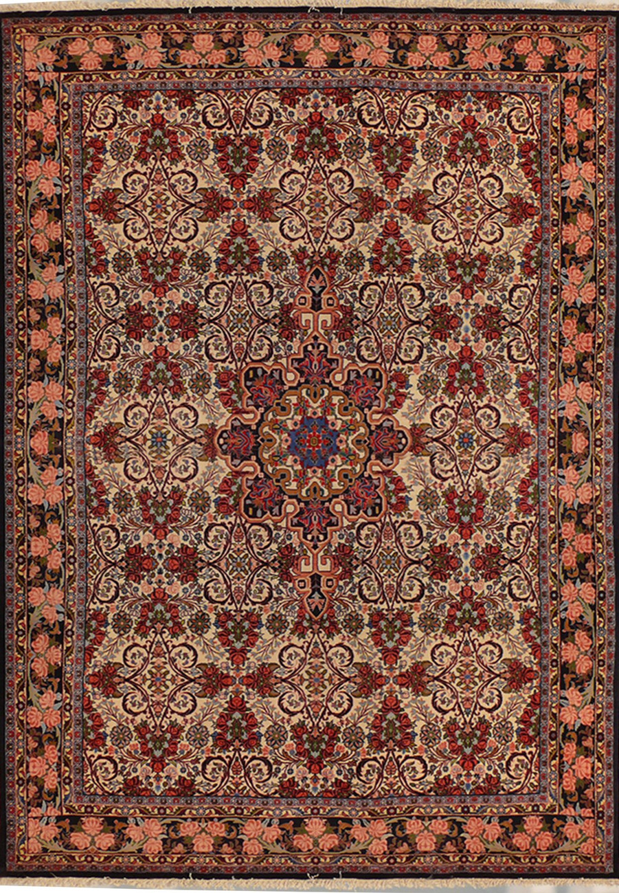 7 x 10 Persian Bijar Rug floral design hand-knotted Kurdistan iron rug