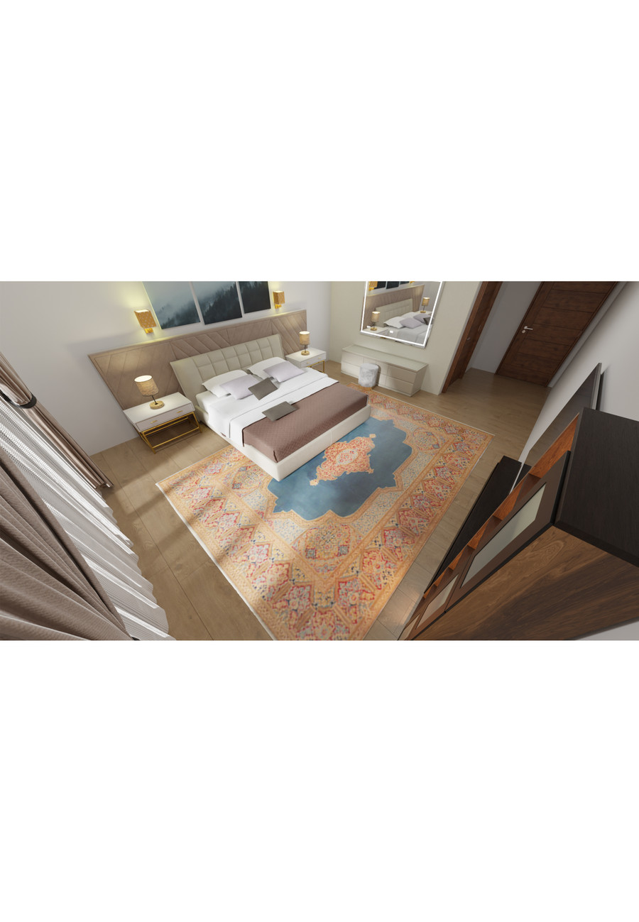 9 x 13 Persian Kerman Rug Royal Blue Corner Medallion