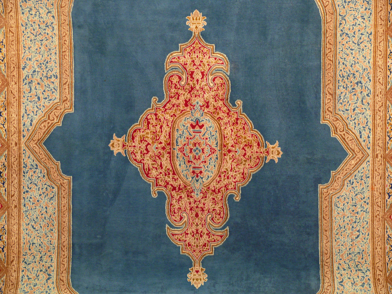 9 x 13 Persian Kerman Rug Royal Blue Corner Medallion