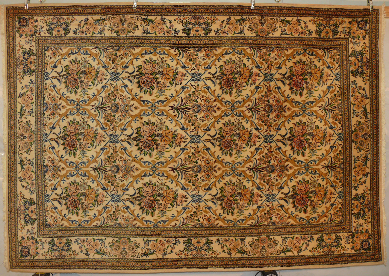 7 x 10 Floral Persian Tabriz Kork & Silk Rug