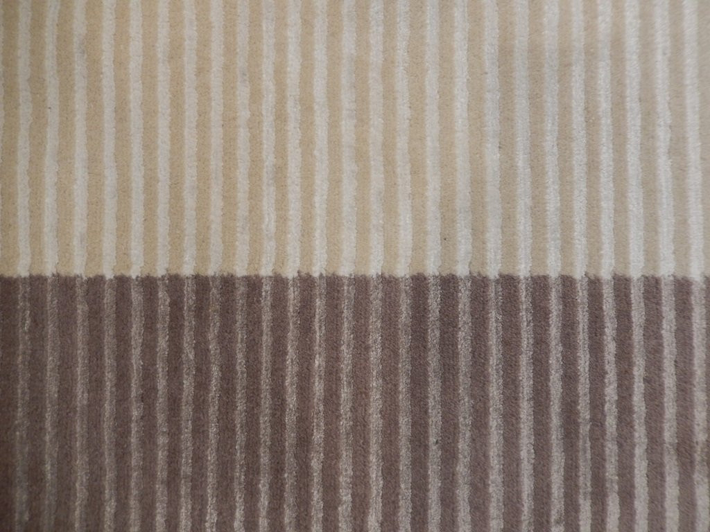 8x10 Modern Cream Brown Striped Ivory Wool & Silk Handmade Rug