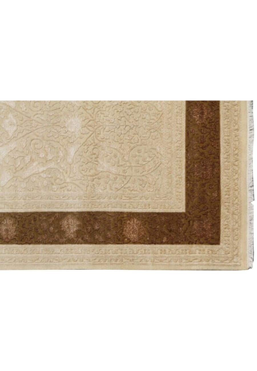 8 x 12 Beige Chocolate Brown High-End Wool & Silk