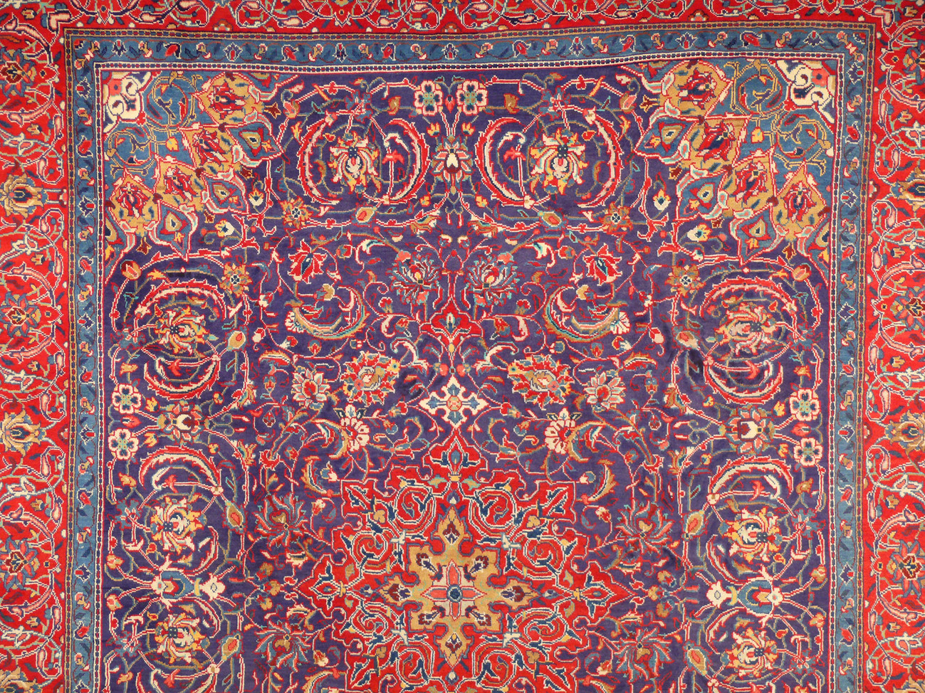 High-quality Persian Mahal rug in red with blue, gold, green, and ivory accents