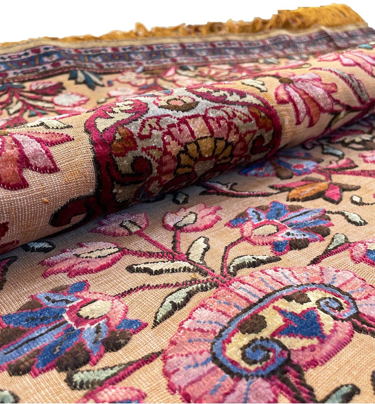 4'5 x 7 Antique Persian Tabriz Souf Rug Silk and Gold plated metallic