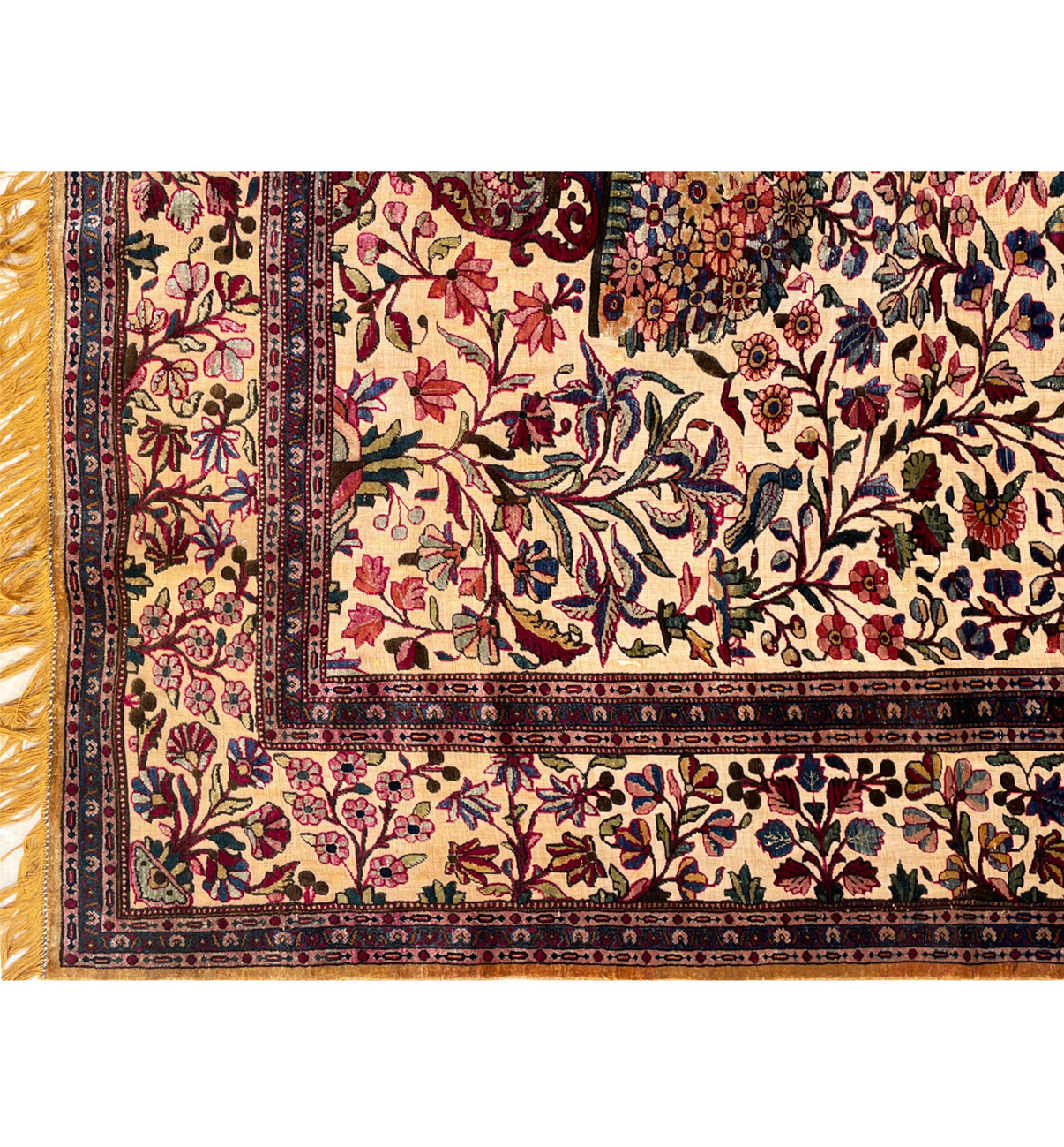 4'5 x 7 Antique Persian Tabriz Souf Rug Silk and Gold plated metallic