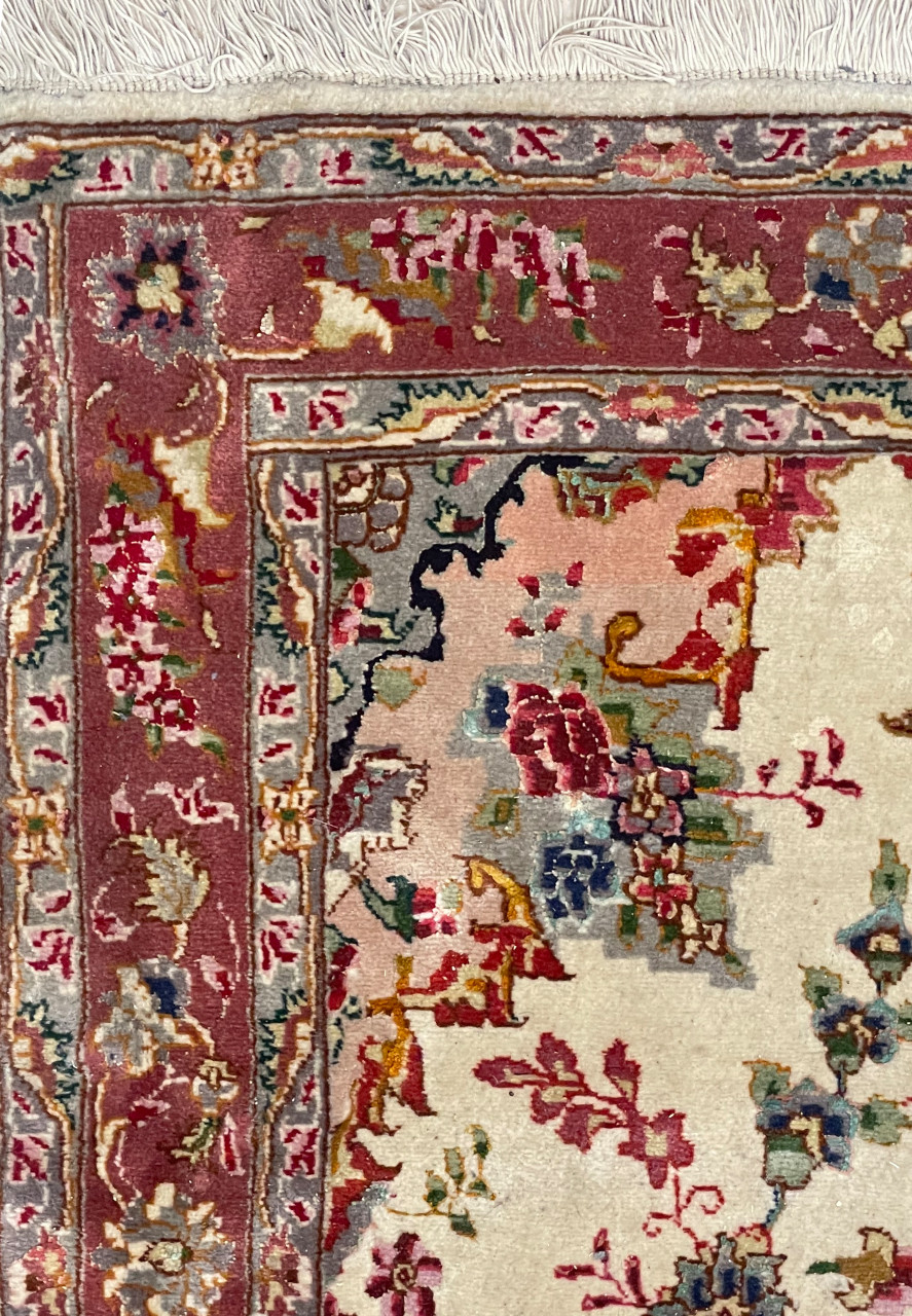 Sophisticated Grey and Rose Border of the Persian Tabriz Runner with Intricate Patterns