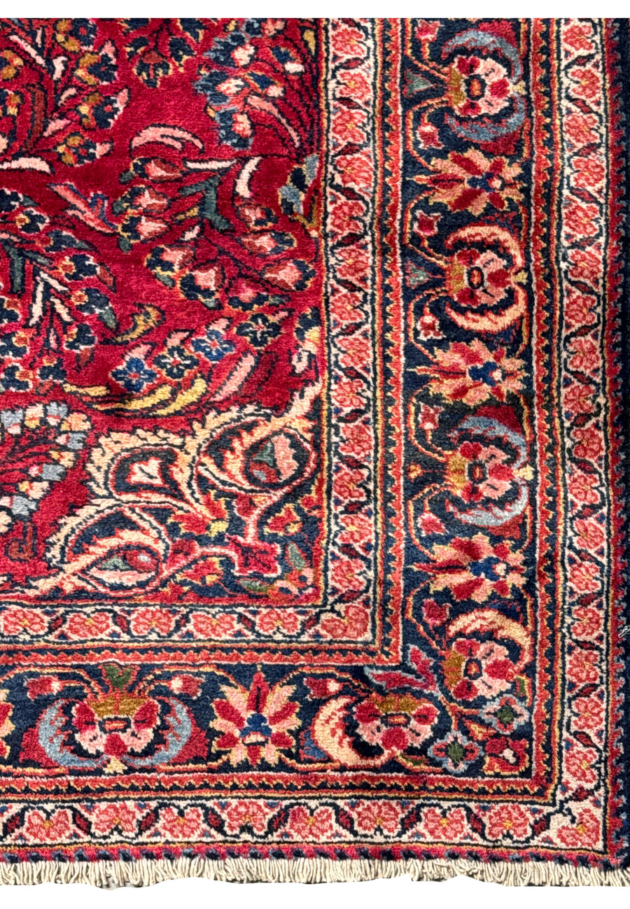 Macro view of a 4x6 Antique Persian Lilihan Rug’s weave, emphasizing the high-quality craftsmanship and plush pile.