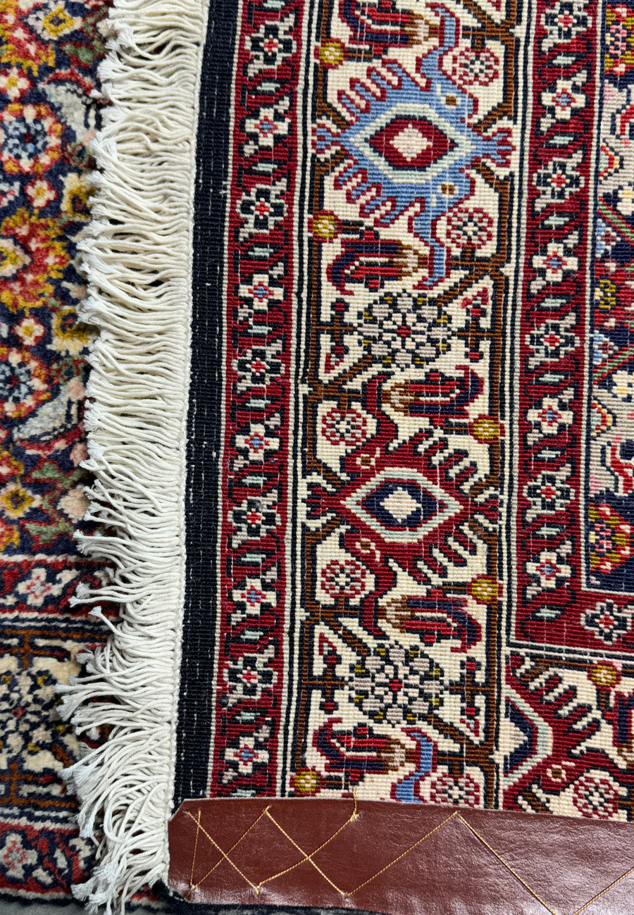 Backside view of a 3 x 4'7" Persian Bidjar rug, showing the tight knotting indicative of its handmade quality and durability