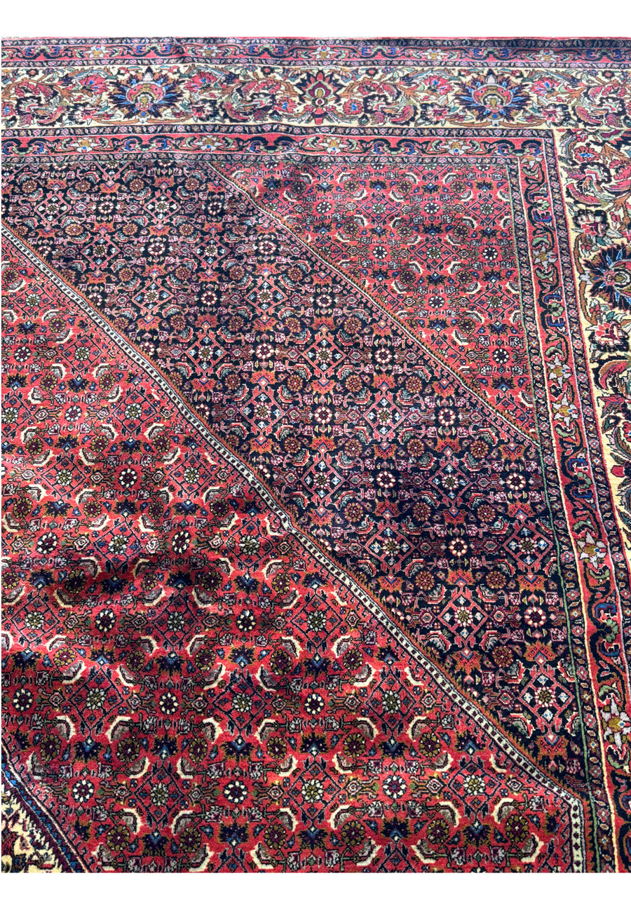 Macro shot of the Bijar Rug’s pile, highlighting the fine knotting and the plush wool texture
