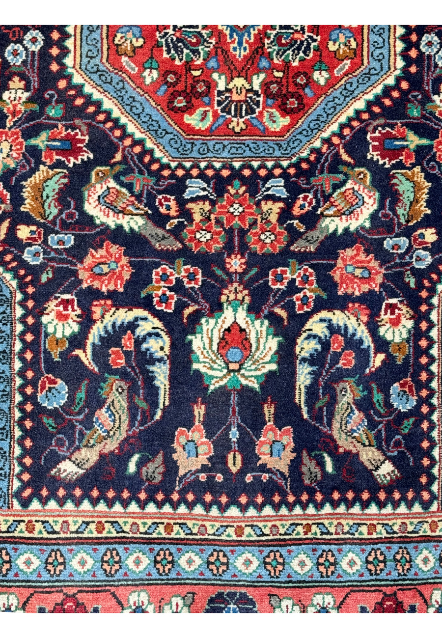Detailed image of the floral motifs on the 3 x 5 Persian Bidjar Rug, showcasing the vibrant colors and intricate design.