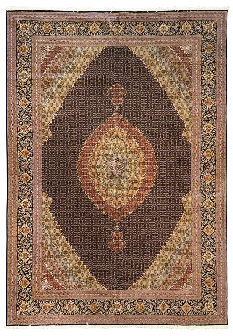 11'7 x 16'6 handmade Persian Tabriz Mahi 50 Raj rug, wool and silk, full view