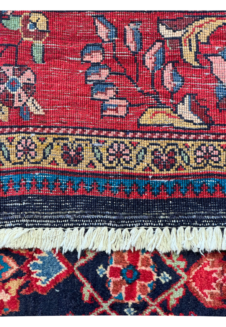 Zoomed into the backside of the rug to show the high quality 9x12 Tribal Mahal Rugs dense weaving technique.