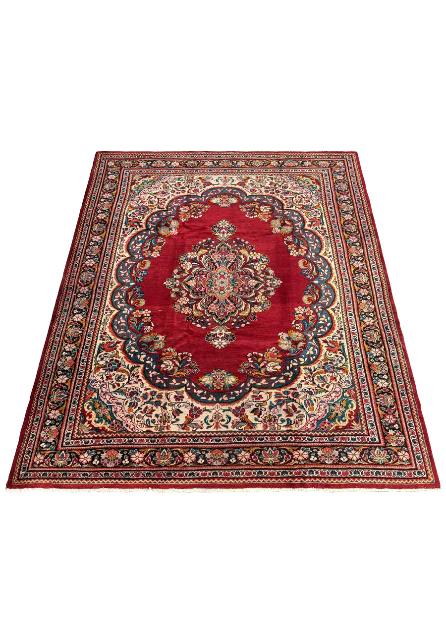 Full layout of a 10'7 x 13'5 Persian Mahal rug with a rich burgundy field and ornate borders.