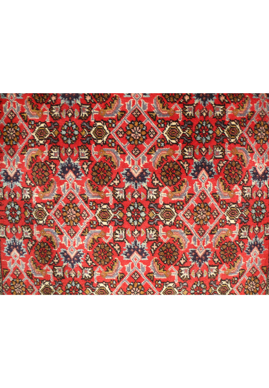 Close-up of the fringe and edge of the Persian Bijar runner rug, illustrating the fine finishing details and craftsmanship. The intricate border patterns and vibrant colors are clearly visible.