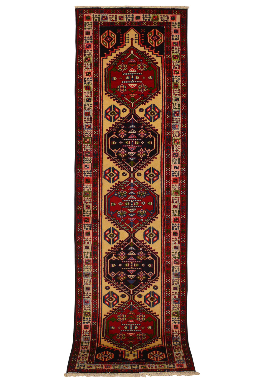 2'7 x 9'6 Persian Yalameh Runner Rug - Full view showcasing intricate geometric patterns and vibrant colors